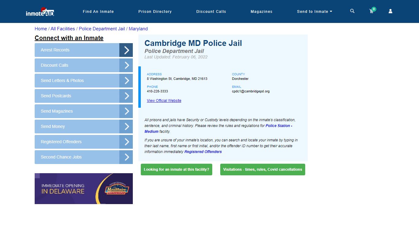 Cambridge MD Police Jail & Inmate Search - Cambridge, MD