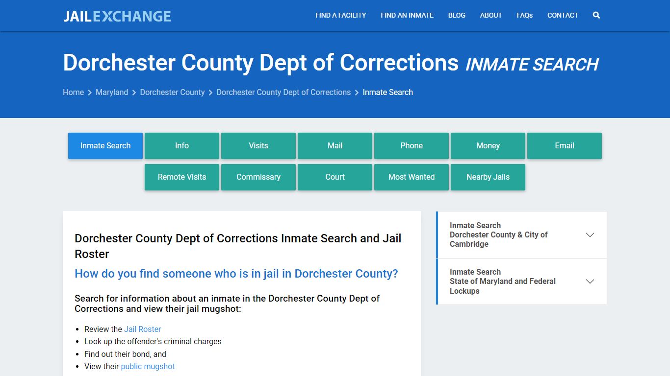 Dorchester County Dept of Corrections Inmate Search - Jail Exchange