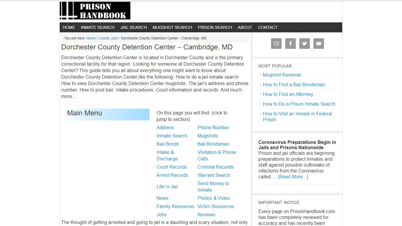 Dorchester County Detention Center – Cambridge, MD - Prison Handbook